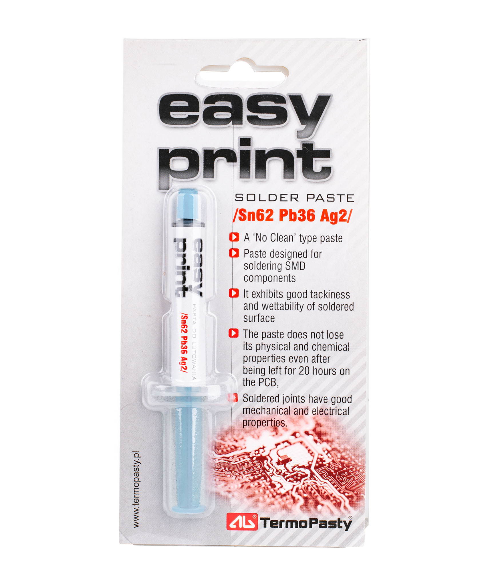 Opakowanie pasty lutowniczej Easy Print Sn62 Pb36 Ag2 40g idealnej do montażu powierzchniowego SMD.