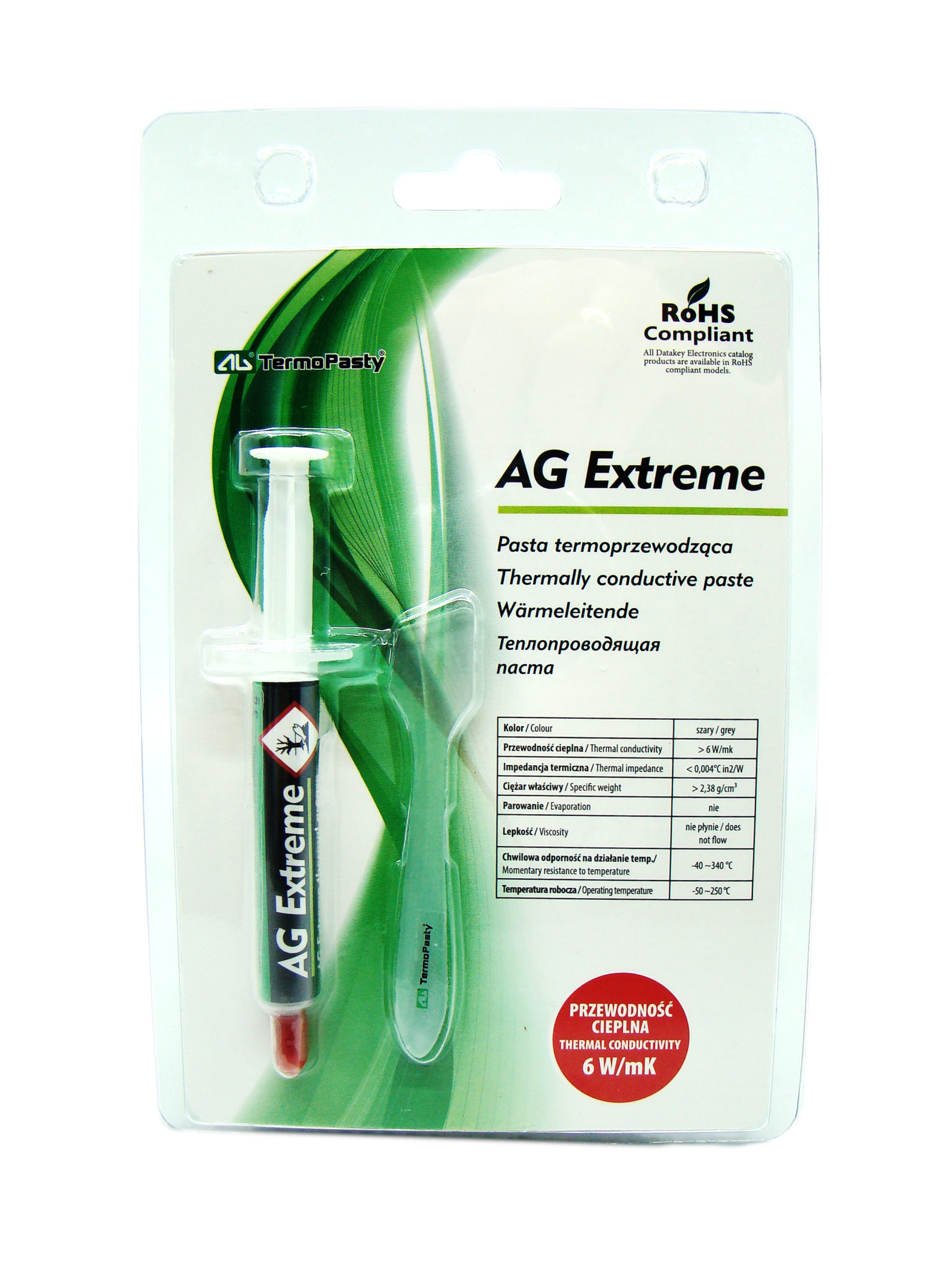 Strzykawka z Pasta AG Extreme 3g o szarym kolorze produktu widoczna na tle czystego stołu z wyraźnie zaznaczonym logo marki na etykiecie.